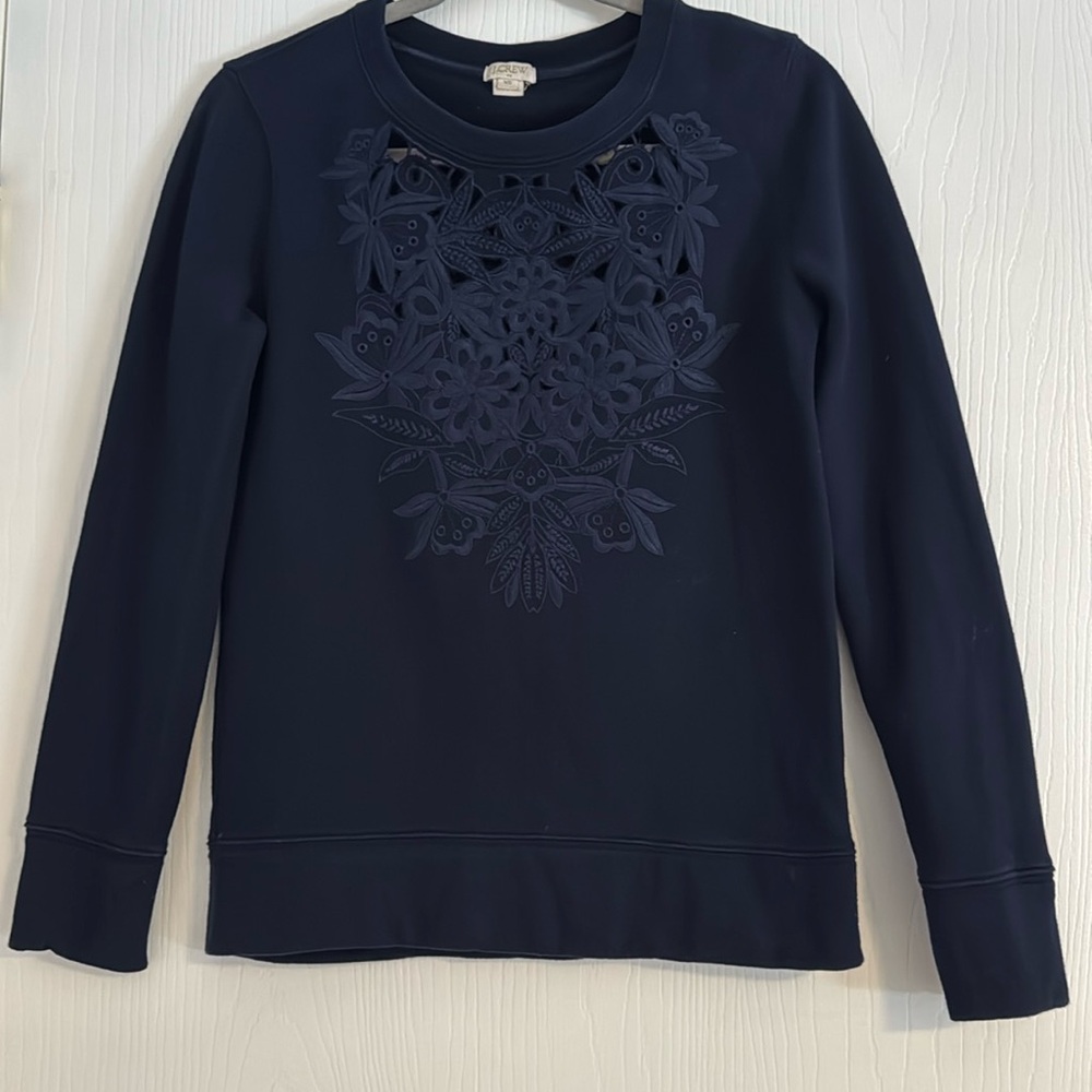 J. Crew Navy Flower Embroidered Sweatshirt - Size XS